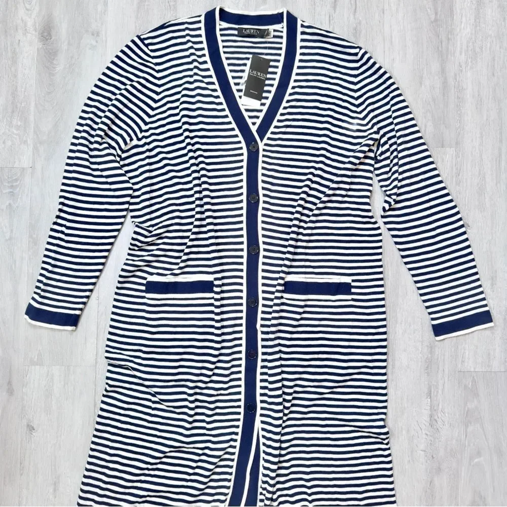Ralph Lauren Women’s 3X NWT Striped Mulberry Silk Blend Long Cardigan Sweater